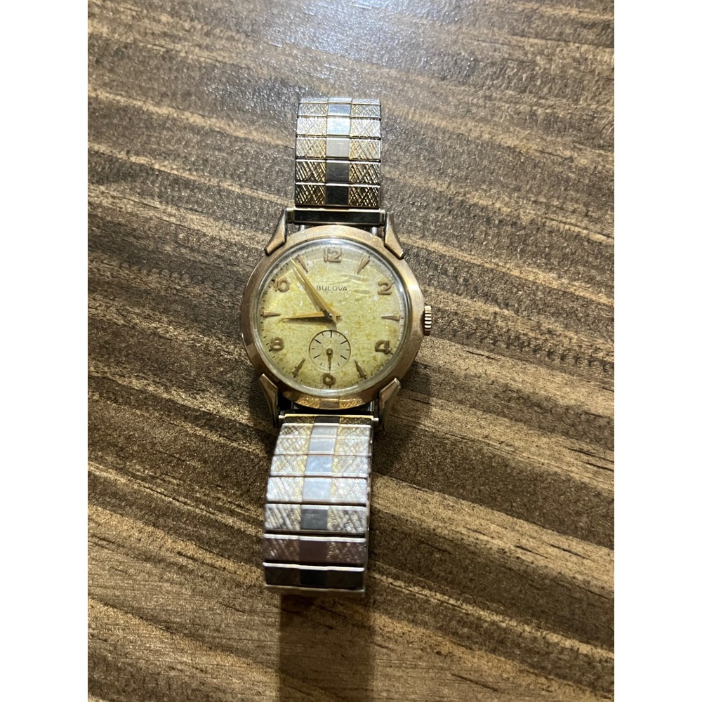 Vintage Bulova Gold Tone Manual Wind Watch Sub Second Dial Expansion Band